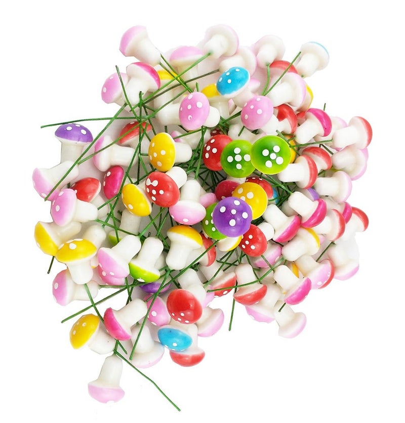 yueton Pack of 100 Mini Foam Mushroom for Garden Ornament Flower Pots Bonsai Micro Landscape Decor (Assorted Color) - Image 1